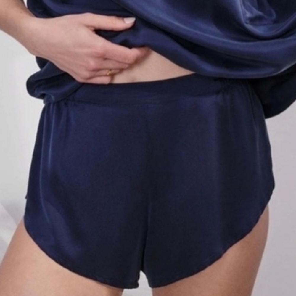 Lunya washable silk blue pajama PJ shorts